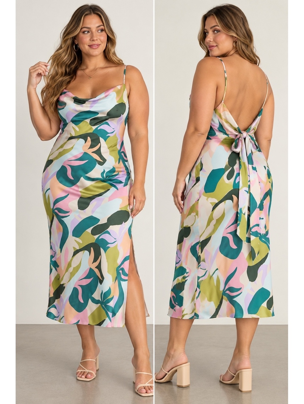 NWT Lulus Midiana Multi Abstract Floral Tie Back Midi Dress XL